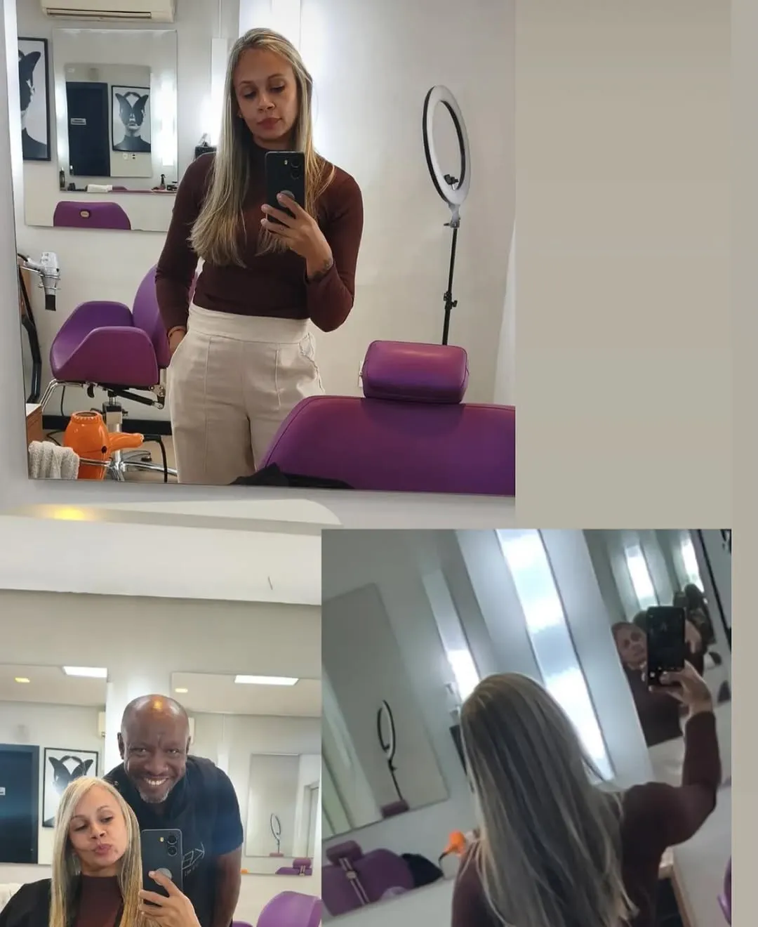 Pêpa Martins finalizando um corte no salão Uniconceito Cabelo e Estética